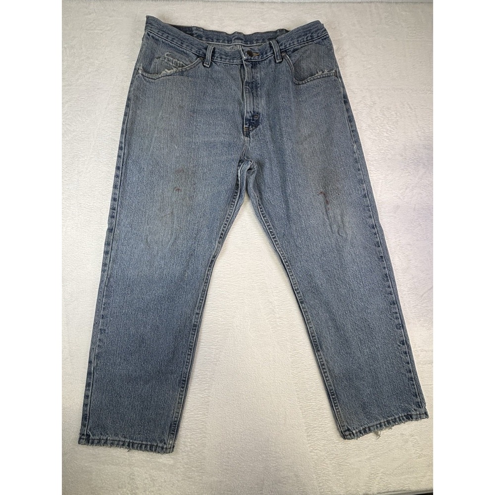 Wrangler Mens Distressed Jeans 38x30 Med Wash Classic Straight Relaxed Fit